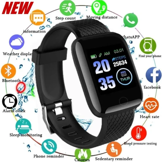 Fitness Smart Watch – 116plus Full Touch Screen, IP67 Waterproof Bluetooth Watch for Men & Women, Compatible with Android & iOS