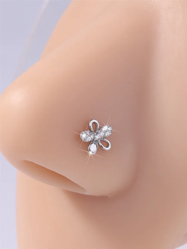Gold Flower Nose Ring – 20G L Shaped CZ Nose Stud for Women and Girls - Image 3
