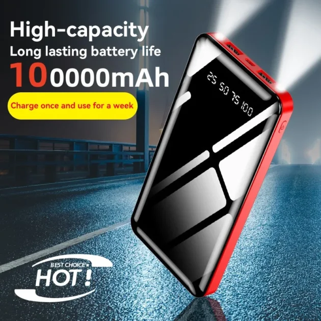 Portable 100000mAh Power Bank – Ultra-thin Large Capacity Mobile Charger with Digital Display Mirror for iPhone, Samsung, Xiaomi - Image 2