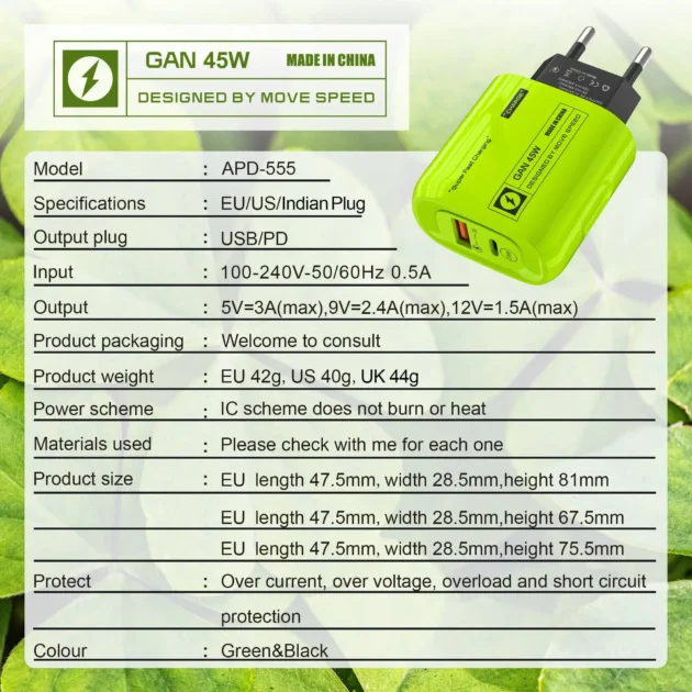 45W GaN USB-C Charger – Dual Port PD Fast Charging Adapter for iPhone 15, Samsung, Huawei, Xiaomi - Image 5