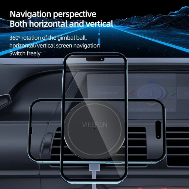 VIKEFON 30W Magnetic Car Wireless Charger – Fast Charging Air Vent Phone Holder for iPhone 12, 13, 14, 15 Pro Max - Image 5