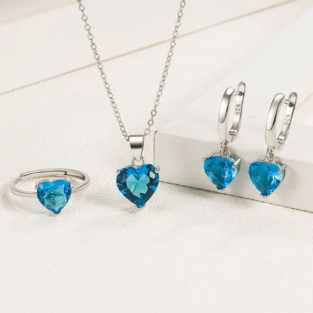 925 Sterling Silver Heart Jewelry Set – Elegant Zircon Ring, Earrings & Necklace for Women - Image 2