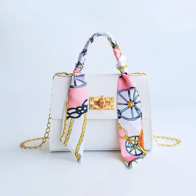 2025 Women’s Mini Crossbody Bag – Solid Color Handbag with Silk Scarf & Chain Accent - Image 4