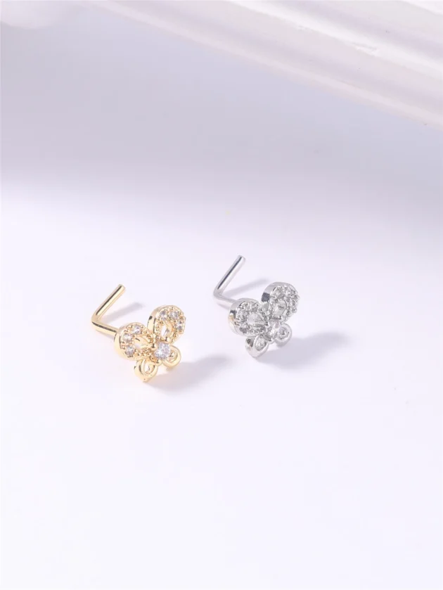 20G L Shaped Nose Stud – Butterfly Nose Pin with CZ for Women and Girls - Image 3