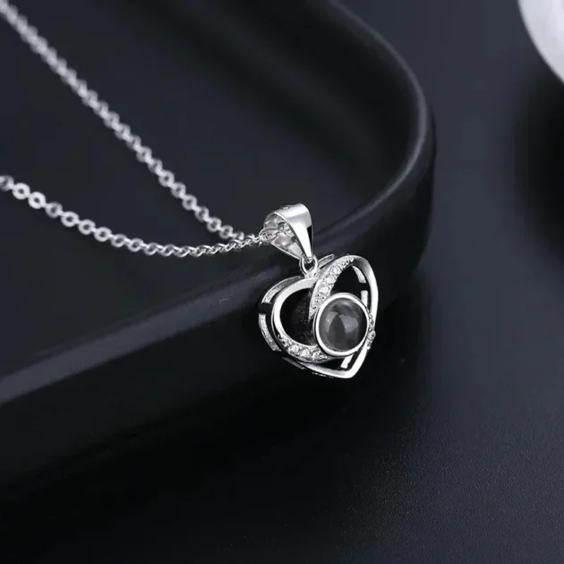 Custom Photo Projection Necklace – Personalized Heart Pendant Gift - Image 3