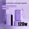 100000mAh High Capacity Power Bank – 120W Fast Charging Mini Portable Charger for iPhone and Samsung, Built-in 4 Cables