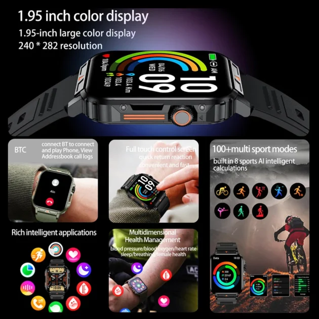 Outdoor Sports Smartwatch for Men – 1.95" BT Call, Heart Rate, Blood Oxygen, Waterproof Smart Watch for Android & iOS - Image 2
