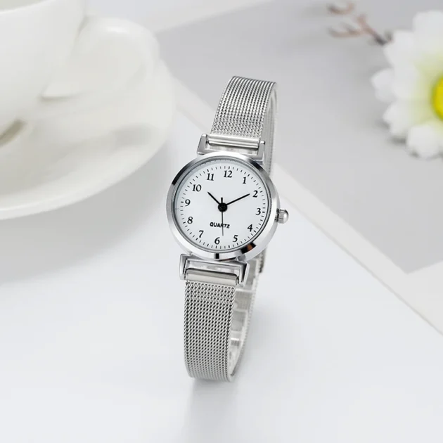 Compact Small Round Quartz Watch with Grid Strap – Popular Foreign Trade Leisure Watch - Image 2