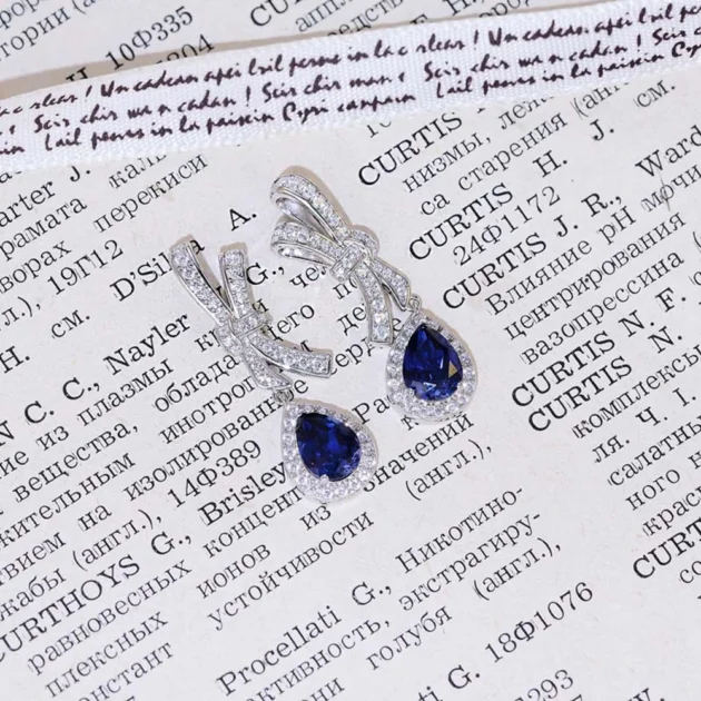 Sapphire Drop Earrings – 6x8MM Pear Cut with High Carbon Diamonds, 925 Sterling Silver Fine Jewelry for Women, Wholesale Available - Image 3