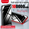 Portable 100000mAh Power Bank – Ultra-thin Large Capacity Mobile Charger with Digital Display Mirror for iPhone, Samsung, Xiaomi