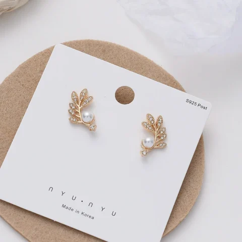 Leaf Pearl Earrings for Women