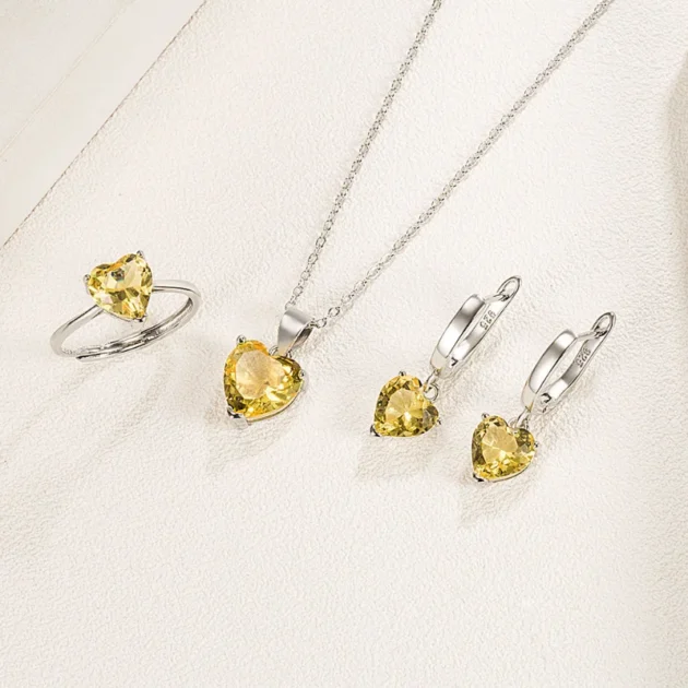 925 Sterling Silver Heart Jewelry Set – Elegant Zircon Ring, Earrings & Necklace for Women - Image 3