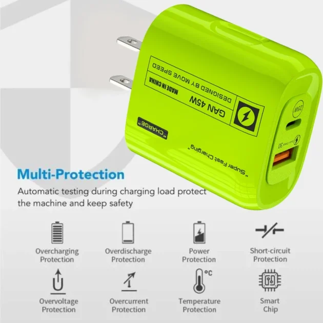 45W GaN USB-C Charger – Dual Port PD Fast Charging Adapter for iPhone 15, Samsung, Huawei, Xiaomi - Image 4