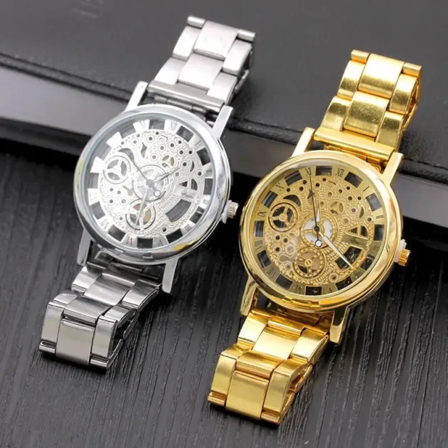 Skeleton Watch for Man – Quartz Steel Band Wristwatch Gift - Image 4