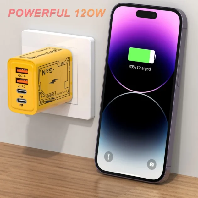 120W 4-Port PD USB Charger – Type-C Quick Charge Adapter for iPhone, Samsung & Xiaomi - Image 3