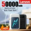 Lenovo 50000mAh Portable Power Bank – Slim Solar Charger with 4 USB Ports for Fast Charging