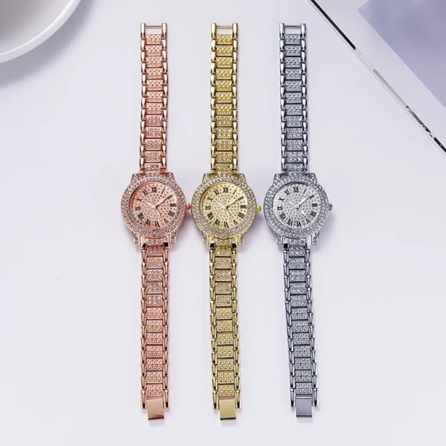 Luxury Diamond Rhinestone Steel Strap Watch – Roman Scale Quartz Timepiece for Women - Image 3