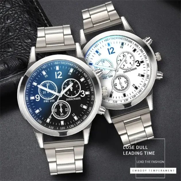 Men’s Luxury Silver Bracelet Watch Set – Sports Quartz Wristwatch for Business & Casual Wear - Image 2