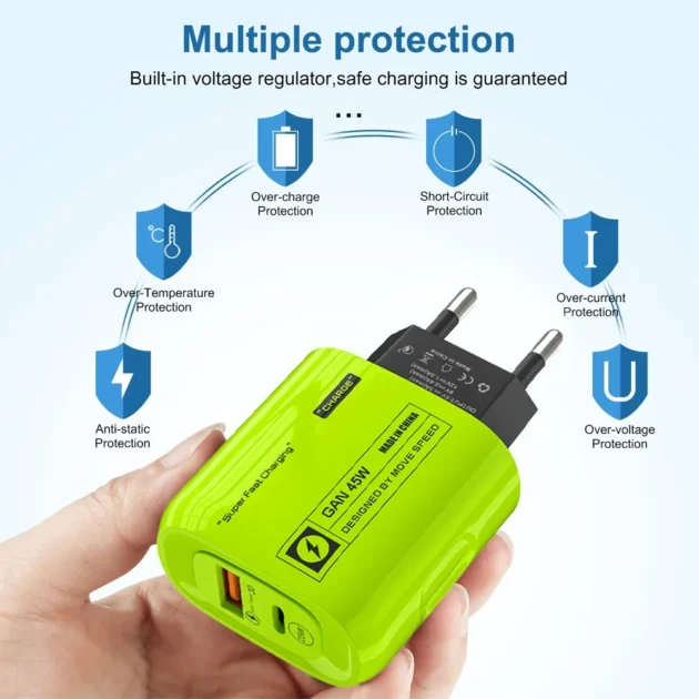 45W GaN USB-C Charger – Dual Port PD Fast Charging Adapter for iPhone 15, Samsung, Huawei, Xiaomi - Image 3