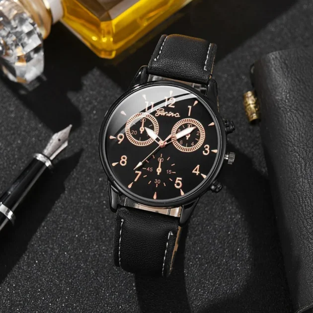 Fashionable Quartz Business Watch for Men – Versatile Watch Set with Beaded Bracelet - Image 3