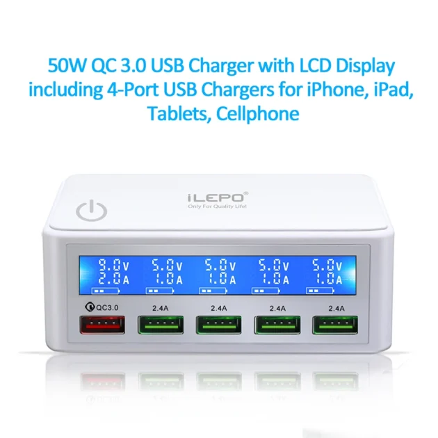 65W USB Charging Station with LCD – 5-Port Fast Desktop Charger for iPhone Samsung - Image 3