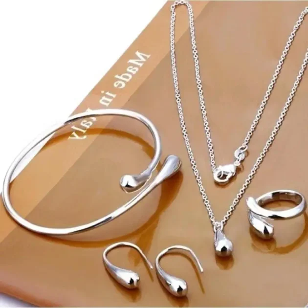 925 Sterling Silver Water Drop Jewelry Set – Earrings, Ring & Bracelet for Women, Luxury Wedding Gifts - Image 2