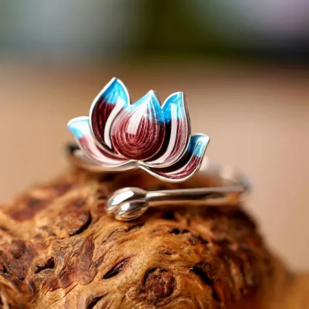 Vintage Rings for Women – Sterling Silver Lotus Ring, Adjustable Niche Design for Index or Middle Finger - Image 2