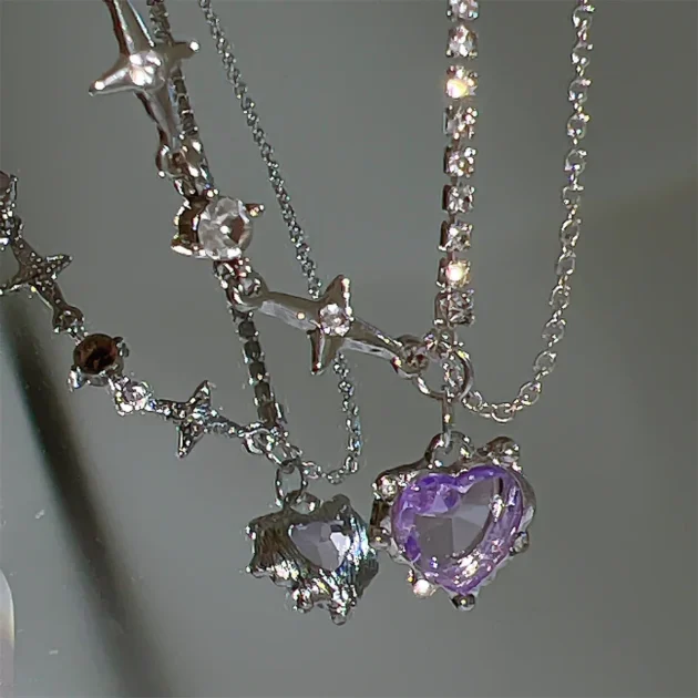 Star Zircon Heart Necklace – Sweet Punk Clavicle Chain for Cool Girls & Women Jewelry Gift - Image 4