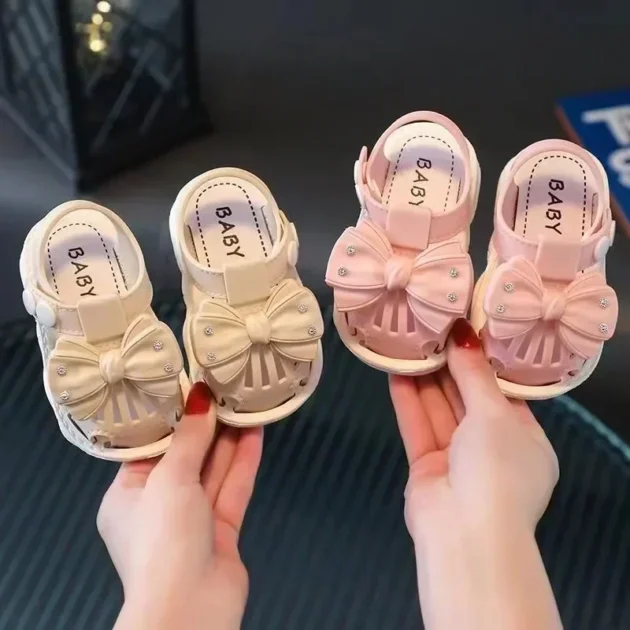Summer Bow Baby Slippers Soft Non-Slip Indoor Shoes for Girls with Cute Hole Design - Image 4