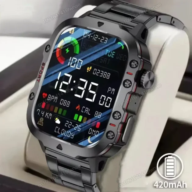 Military Smartwatch for Men – 2025 Outdoor GPS Sport Tracker with Flashlight, Bluetooth Call & Waterproof Design