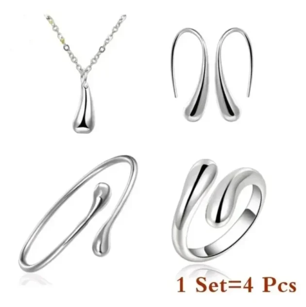 925 Sterling Silver Water Drop Jewelry Set – Earrings, Ring & Bracelet for Women, Luxury Wedding Gifts - Image 3