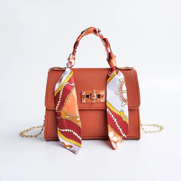 2025 Women’s Mini Crossbody Bag – Solid Color Handbag with Silk Scarf & Chain Accent - Image 5