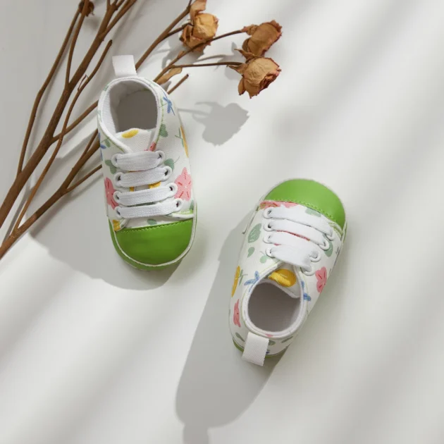 Cute Baby Trainers Toddler Girls Casual Canvas Shoes with Gingerbread & Flower Print, Non-Slip Walking Flats - Image 4