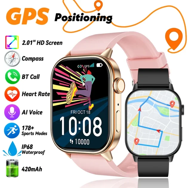 GPS Smartwatch for Android and iOS – LIGE 2025 2.01" HD Screen, Bluetooth Call, Heart Rate, Compass & IP68 Waterproof