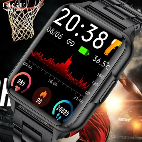 Health Tracking Smartwatch for Men – LIGE Watch with Heart Rate, Body Temperature, Blood Oxygen, Flashlight & IP68 Waterproof