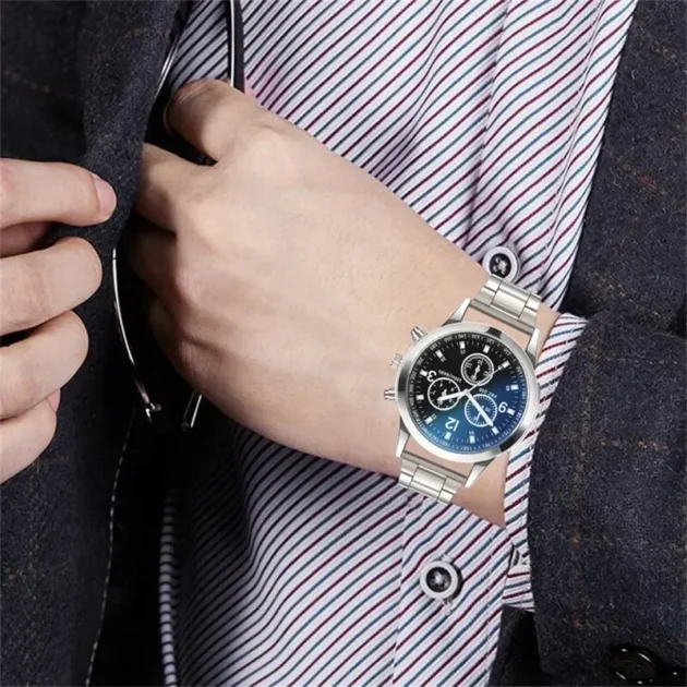 Men’s Luxury Silver Bracelet Watch Set – Sports Quartz Wristwatch for Business & Casual Wear - Image 5