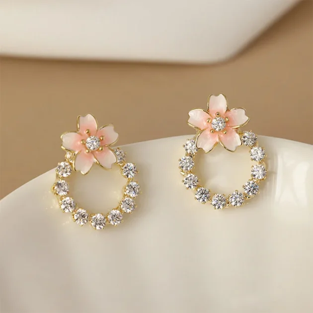 Flower Crystal Stud Earrings for Women – Cherry Blossom Design, Silver Color, Fine Jewelry Gift for Mother’s Day or Birthday - Image 4
