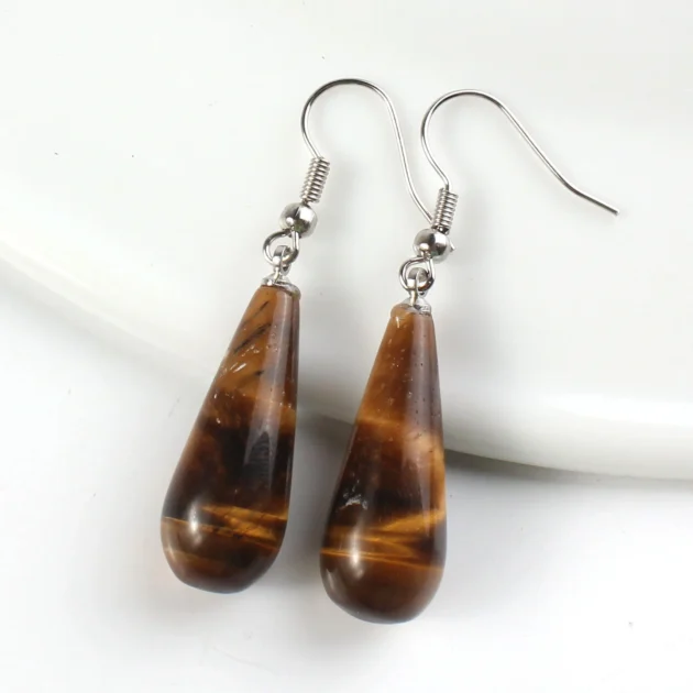 Tiger Eye Drop Earrings for Women – Natural Stone Dangle Hook Design, Elegant Jewelry Gift for Girls & Lovers - Image 3