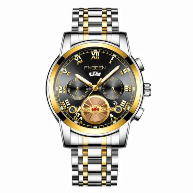 Fashionable Black Quartz Watch for Men – Steel Belt and Diamond Flywheel Design - Image 4