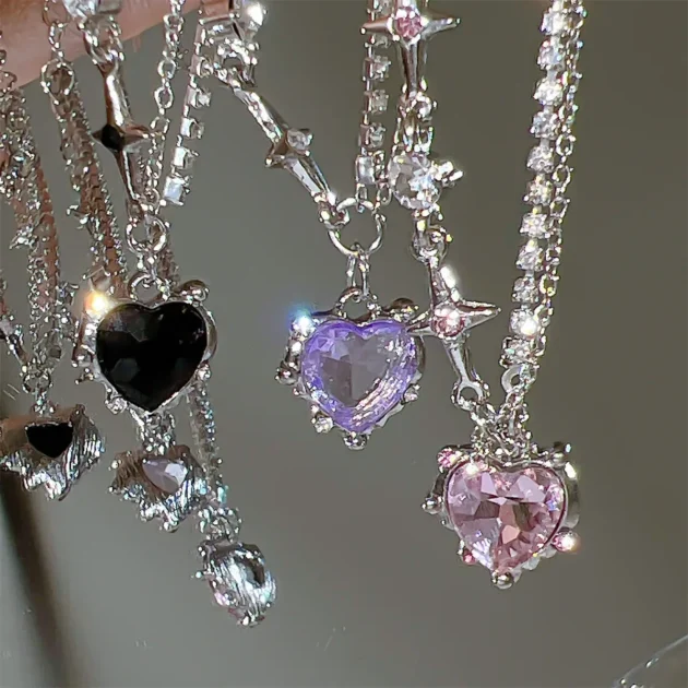 Star Zircon Heart Necklace – Sweet Punk Clavicle Chain for Cool Girls & Women Jewelry Gift - Image 2