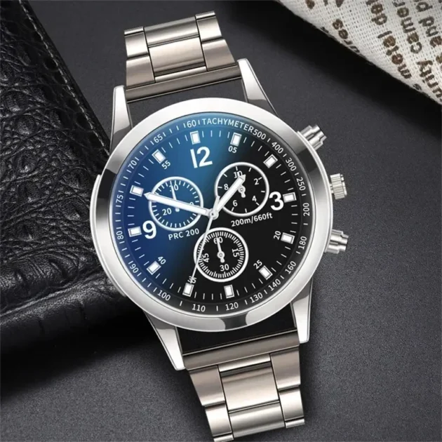 Men’s Luxury Silver Bracelet Watch Set – Sports Quartz Wristwatch for Business & Casual Wear - Image 4